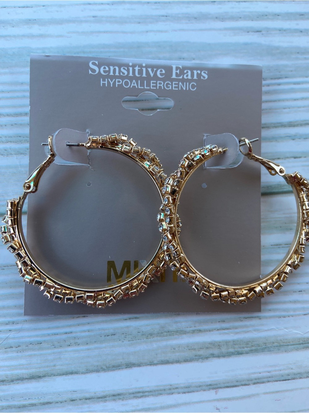 NWT Mixit gold tone rhinestone hoop earrings